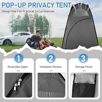 4x4ft Pop Up Privacy Shower Tent with Top Window, 3.6lbs Liightweight Dressing Room, Portable Toilet Stall with Carry Bag for Camping, Beach, Outdoors (Dark Gray)