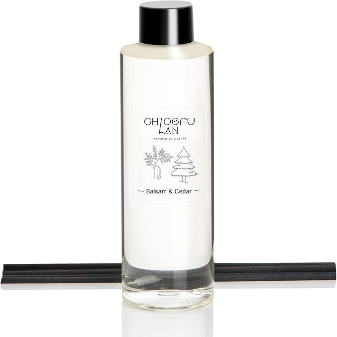 Chloefu LAN Balsam & Cedar Scented Oil Reéd Diffuser Refill 200ml/6.76 fl oz Natural Fragrances Oil - Best for Home Decoration, 0% Alcohol, Refreshing and Invigorating, Perfect for Christmas