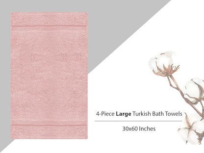 Towel Bazaar Premium Cotton Super Soft and Absorbent Turkish Towels (4-Piece Extra Large Bath Towels, Pink)