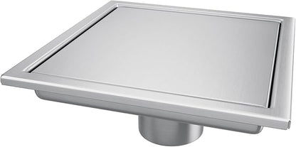 Square Shower Drain, Shower Drain 6 inch with 2 in 1 Tile-Insert Cover, Brushed AISI 304 Stainless Steel Shower Floor Drain with Hair Catcher