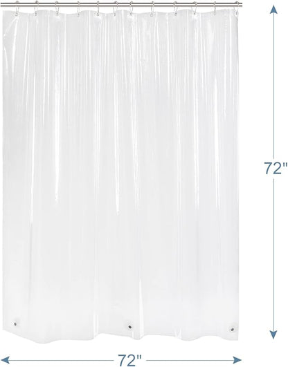 AmazerBath Clear Shower Curtain, 72x72 Plastic Shower Curtain, PEVA Waterproof Shower Curtain, Medium Weight Shower Curtains for Bathroom with 3 Weighted Magnets and 12 Rustproof Grommet Holes