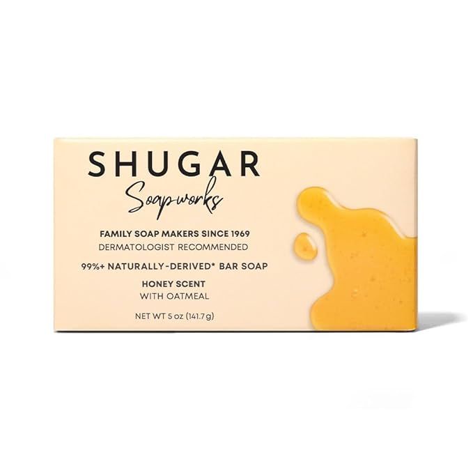 Shugar Soapworks Oatmeal & Honey 5 oz Beauty Bar Soap 8-Pack | Plant-Based Vegan Formula | Sulfate & Paraben Free | Gentle Exfoliating Cleanser with Finely Ground Oatmeal Flakes