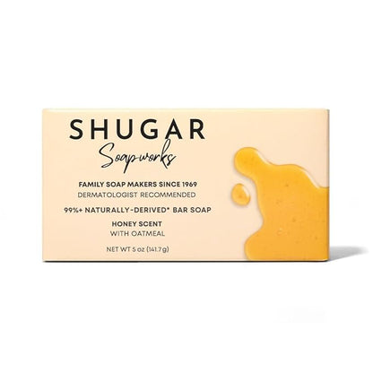Shugar Soapworks Oatmeal & Honey 5 oz Beauty Bar Soap 8-Pack | Plant-Based Vegan Formula | Sulfate & Paraben Free | Gentle Exfoliating Cleanser with Finely Ground Oatmeal Flakes