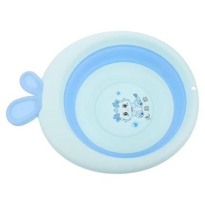 Collapsible Bath Tub and Foldable Sink Basin for Newborns, Blue Cartoon Dragon Design, Lightweight Plastic Wash Basin for Bottles and Outdoor Camping