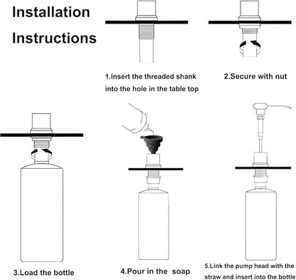Soap Dispenser for Kitchen Sink,Stainless Steel Built in Soap Dispenser Countertop Pump Head,Dish Soap Hand Lotion Dispenser with Refillable 13.5OZ Bottle