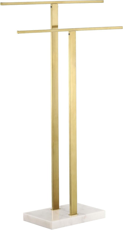KES Standing Towel Rack with Marble Base, 2-Tier Towel Stand for Bathroom Floor, Upgrade Steady Design, T-Shaped Towel Drying Rack Gold, SUS304 Stainless Steel, Brushed Gold Finish, BTH217-BZ
