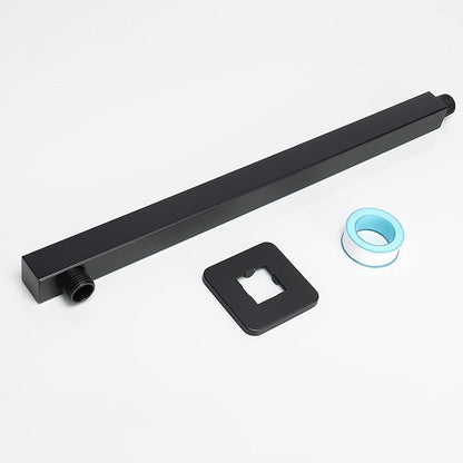 HarJue Shower Arm, Rain Shower Head Extension Extender, With Flange and Teflon Tape, Made of Thicken Stainless Steel for Bathroom Rainfall Shower (16 Inch, Matte Black)