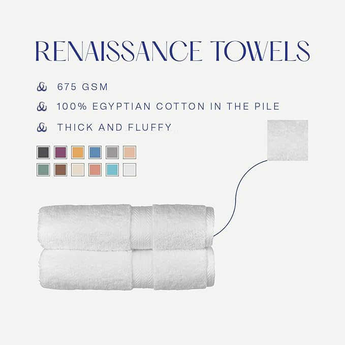 Christy Renaissance 6 Piece Towel Set | White | 100% Egyptian Cotton | Luxuriously Soft and Super Absorbent | 675 GSM | 2 Bath Towels 2 Hand Towels 2 Face Cloths