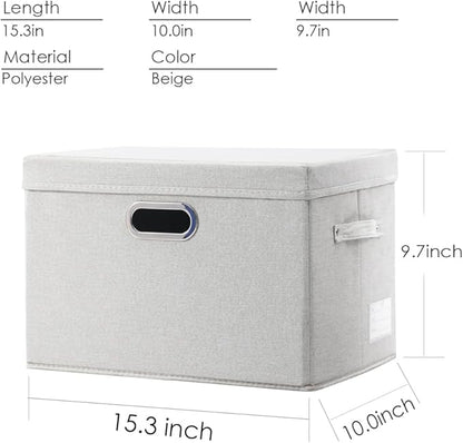 PRANDOM Collapsible Storage Bin with Lid [1-Pack] Fabric Foldable Storage Box Organizer Container Basket Cube with Cover for Home Bedroom Closet Office Nursery Beige(15.3x10x9.7)