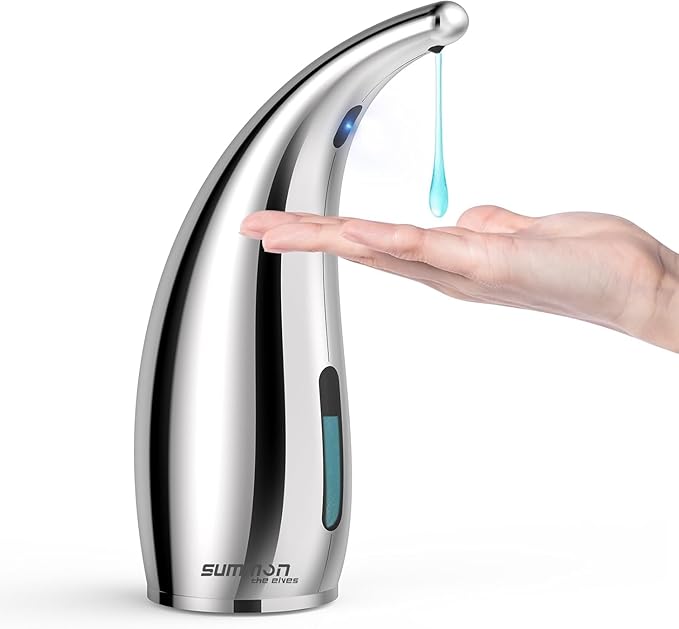 Automatic Liquid Soap Dispenser,300ML Touchless 4 Gear Adjustable,Countertop Electric Battery Operated Hand Soap Dispenser with Sensor for Bathroom,Kitchen,Office（Silver）