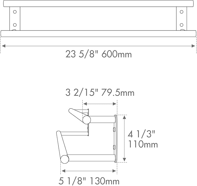 BAGNOLUX Double Towel Bar, SUS304 Towel Racks for Bathroom Wall Mounted 2-Tiers Ladder Towel Rails, Space Saving Bathroom Towel Holder Shelves Rack, Long Towel Hanger (24“-Round-Matte Black)