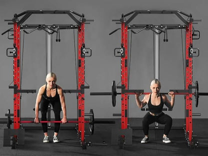 Mikolo Power Cage, Power Rack with Cable Crossover System, 1500LBS Squat Rack with LAT Pull Down System, Workout Cage with Pulley System for Fitness Home Gym