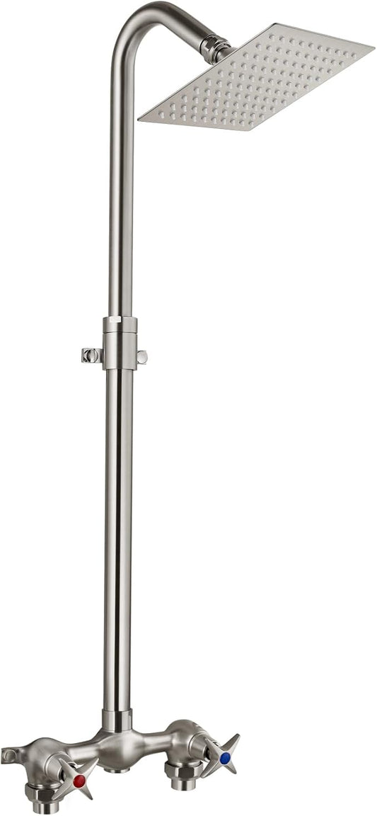 Aolemi Outdoor Shower Kit Fixtures 6 Inch Center with Adjustable Slide Bar,6 Inch Showerhead,2-Handle with Mix Valve,Brushed Nickel