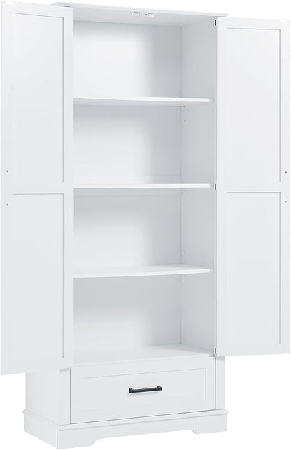 Favfurish 69" Tall Bathroom Storage Cabinet with Doors and Drawer,Modern Linen Cabinets w/Adjustable Shelf and Anti-Toppling Device,Freestanding Organizer for Bath Room,Study,Office,Kitchen White