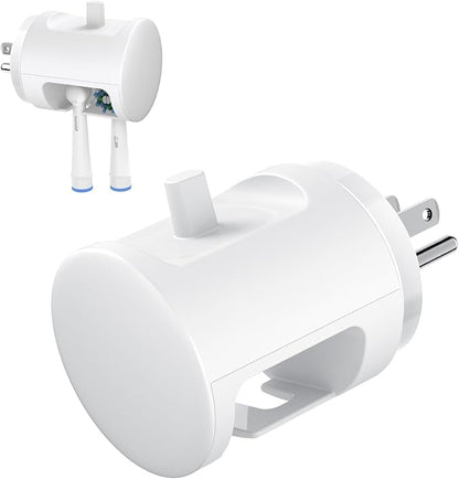 2-in-1 Wireless Wall Station Compatible with Oral-B Braun Electric Toothbrush, 3-Port US Plug with 2 Holders Fast Wall Charger for IO2/3/4/5/6, Pro 1/3/1000/2000, D100/Genius/Smart, IPX6, White