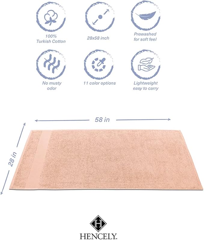 Hencely Premium Bath Towel Set of 4-28x58 Inches - High Absorbency, Quick Drying - 100% Soft Turkish Cotton Towels - Ideal for Home, Bathroom, Hotel, Spa, and Gym - Peach
