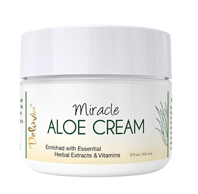 Deluvia Miracle Aloe Cream | Face & Body Moisturizer with Vitamin E & Organic Aloe Vera | Hydrating, Soothing for Dry Skin | Psoriasis, Eczema - 2 oz Compact Travel Size