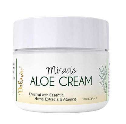 Deluvia Miracle Aloe Cream | Face & Body Moisturizer with Vitamin E & Organic Aloe Vera | Hydrating, Soothing for Dry Skin | Psoriasis, Eczema - 2 oz Compact Travel Size