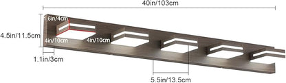 SineRise LED Modern Bathroom Vanity Light Fixtures (5-Light, 40-Inch, Dimmable), Brown Wood Painted Modern Acrylic Bathroom Wall Lighting Fixtures Over Mirror (Cool White 6000K)