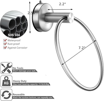 DGYB Suction Cup Hand Towel Ring Brushed Nickel Hand Towel Holder for Bathroom Wall SUS 304 Stainless Steel Kitchen Towel Hanger