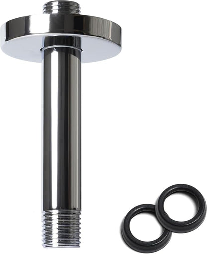 6 Inch Shower Arm with Flange, Ceiling Mounted Shower Head Extension Arm, 1/2 NPT Straight Arm for Rain Shower Head, Stainless Steel Shower Head Extension Replacement Pipe Arm,Chrome