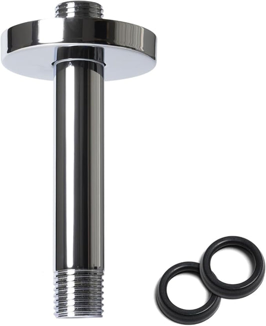 6 Inch Shower Arm with Flange, Ceiling Mounted Shower Head Extension Arm, 1/2 NPT Straight Arm for Rain Shower Head, Stainless Steel Shower Head Extension Replacement Pipe Arm,Chrome
