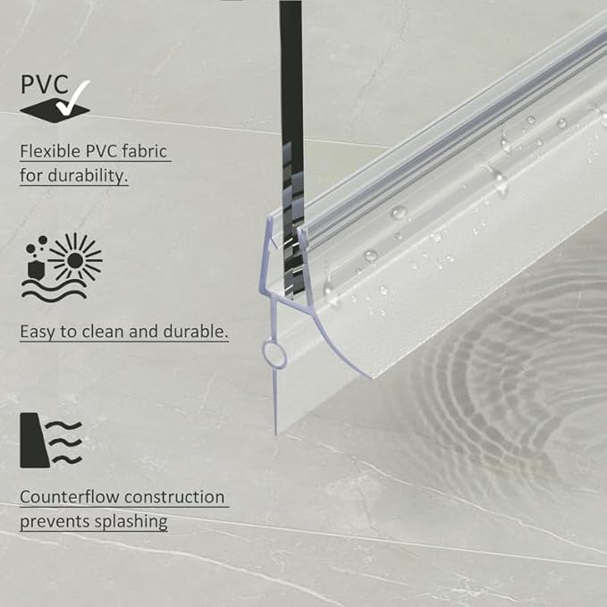 Frameless Shower Door Bottom Seal, 2 Pcs Shower Door Seal Strip for 5/16 Inch Glass Shower Door Sweep, Stop Shower Leaks and Create a Water Barrier 31.5" Long Sweep