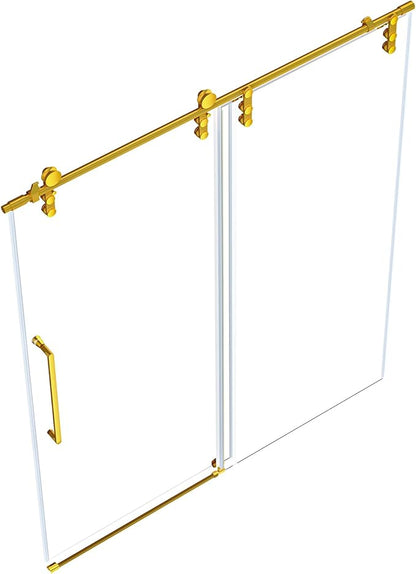 Chabatree Shower Door 60" W x 76" H Frameless Sliding Shower Door,Frameless Shower Door with Sealing Strip and Waterproof Handle,5/16"(8mm) Clear Tempered Glass,Stainless Steel Hardware,Golden
