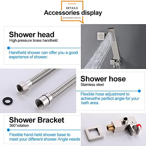 Shower System with Body Jets, 16 Inch Ceiling Mounted Multi Shower Head System with Overhead Rainfall Showerhead and Handheld Sprayer and Pressure Balance Valve kit, Brushed Nickel