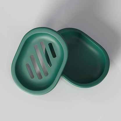 Topsky 2 Pcs Soap Dish for Shower, Double Layer Draining Soap Savers with Drip Tray - Dark Green