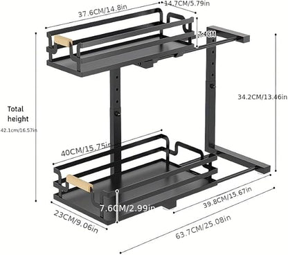 MIKEE Under Sink Organizer, 2 Tier Under Sink Organizers and Storage,Bathroom Cabinet Organizer with Adjustable Height, Pull Out Sink Shelf Cabinet Storage Shelves for Kitchen& Bathroom