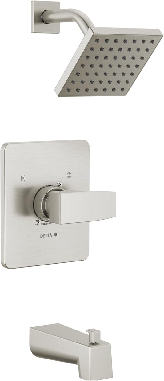 Delta Faucet Modern Brushed Nickel Tub and Shower Trim Kit, Shower Faucet with Single-Spray Touch-Clean Shower Head, Stainless T14467-SS-PP (Valve Not Included)