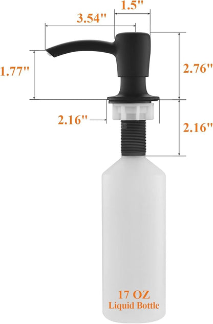 RULIA Kitchen Sink Soap Dispenser, Build in Sink Soap Dispenser, Deck Mounted Soap Dispenser, Matte Black RB2006