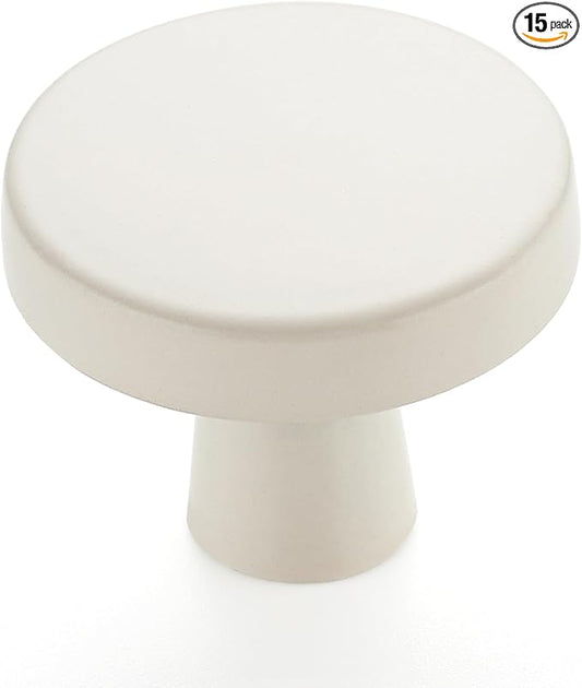 Ravinte 15 Pack Drawer Pulls 1-1/4 Inch White Kitchen Cabinet Knobs Solid Round Dresser Handles for Simple Cupboard Hardware