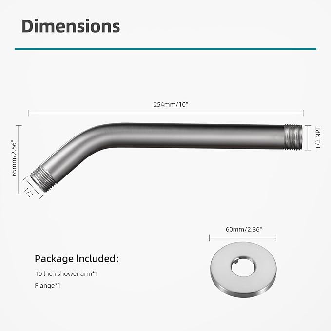 Cobbe Shower Arm with Flange and Teflon Tape, 10-Inches Wall Mounted Shower Pipe Arm 304 Stainless Steel Extension for Fixed Shower Head, Brushed Nickel