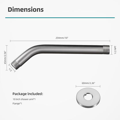 Cobbe Shower Arm with Flange and Teflon Tape, 10-Inches Wall Mounted Shower Pipe Arm 304 Stainless Steel Extension for Fixed Shower Head, Brushed Nickel