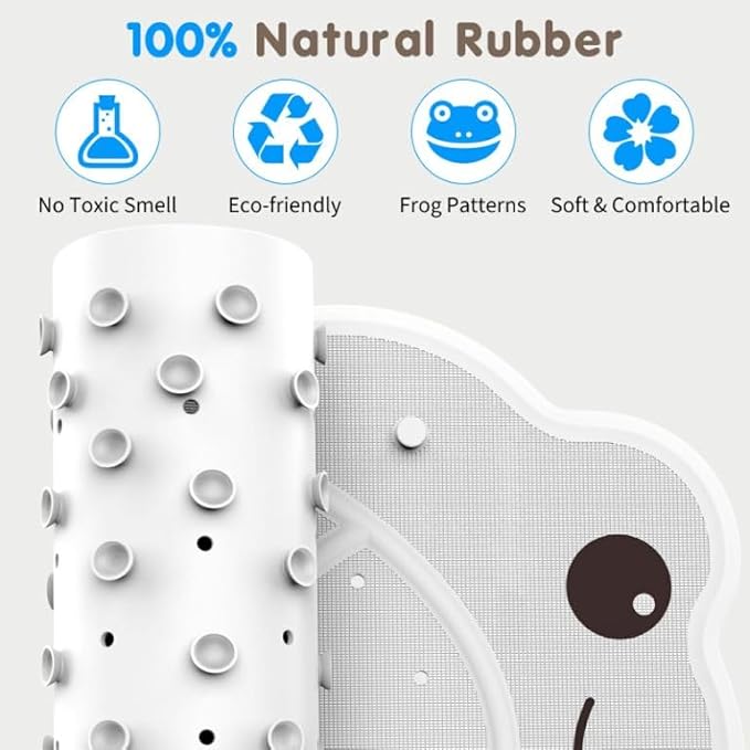 Bathtub Mat Non Slip Kids, Toddler Bath Mat, 30 * 18 Inch Shower Mats for Inside Shower, Rubber Tub Mat no Chemical Smell, Suction Cups for Secure Grip, Fun Patterns, Easy to Clean, Beige