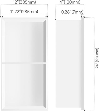 24" X 12" Stainless Steel Shower Niche Insert Tile Ready, Niche for Shower Wall, 2-Tier Recessed Shelves No Tile Needed for Bathroom Storage, White