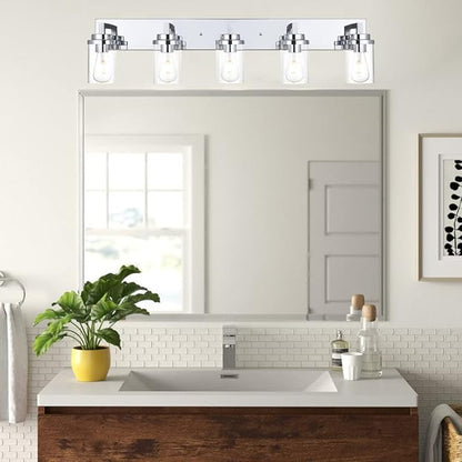 MELUCEE 5-Lights Bathroom Vanity Light Fixtures Chrome, Modern Vanity Lighting with Clear Glass Shade, Industrial Wall Mount Lights for Mirror Cabinet Sink