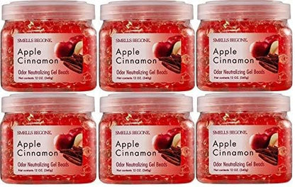 SMELLS BEGONE Odor Eliminator Gel Beads - 12 oz, Pack of 6 - Eliminates Odor in Bathrooms, Cars, Boats, RVs & Pet Areas - Air Freshener - Made with Essential Oils - Apple Cinnamon Scent