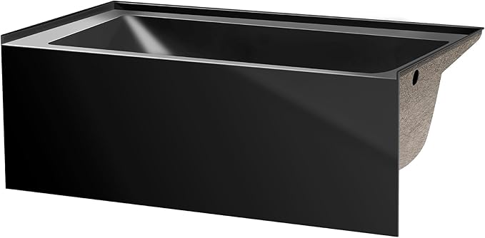 Fine Fixtures Acrylic, Fiberglass Alcove Soaking Bathtub with Integral Apron Front - Drain Included (48" x 32", Right Hand, Black)