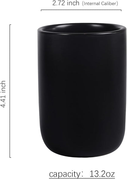 BosilunLife Ceramic Toothbrush Holder - 12oz Bathroom Toothbrush Holder Black Tooth Brush Holders Tumbler Cups Reusable Toothbrush Mouthwash Cup Small Toothbrush and Toothpaste Holder