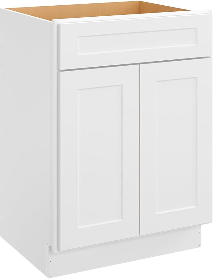ROOMTEC Bathroom Cabinet, 24'' Free Standing Single Bathroom Vanity with 1 False Drawer and 2 Doors,Morden Bathroom Sink Vanity Storage Cabinet, Shaker White