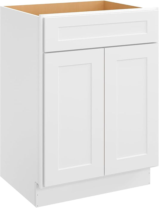 ROOMTEC Bathroom Cabinet, 24'' Free Standing Single Bathroom Vanity with 1 False Drawer and 2 Doors,Morden Bathroom Sink Vanity Storage Cabinet, Shaker White