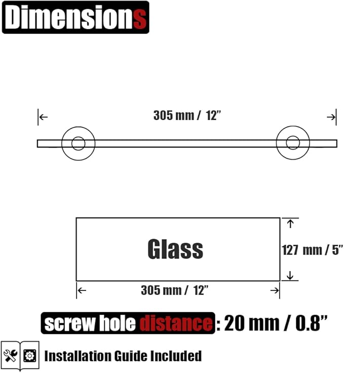JQK Bathroom Glass Shelf Oil Rubbed Bronze, Tempered Glass Shower Storage 12 by 5 inches, 304 Stainless Steel ORB Wall Mount, TGS101L12-ORB
