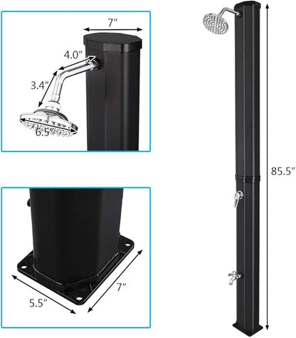 VINGLI Solar Heated Shower, 9.3 Gallon Outdoor Shower with Shower Head and Foot Shower Tap，for Outdoor Backyard Poolside Beach Pool Spa,Black (9.3 Gallon)