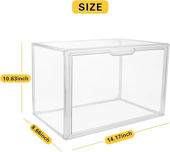 Clear Stackable Plastic Storage Bins with Magnetic Lid, Dustproof Book & Cosmetic Display Cases, Large Figures Collectibles Showcase, Shoe Box, Protection Organizer (L, Count, 5)