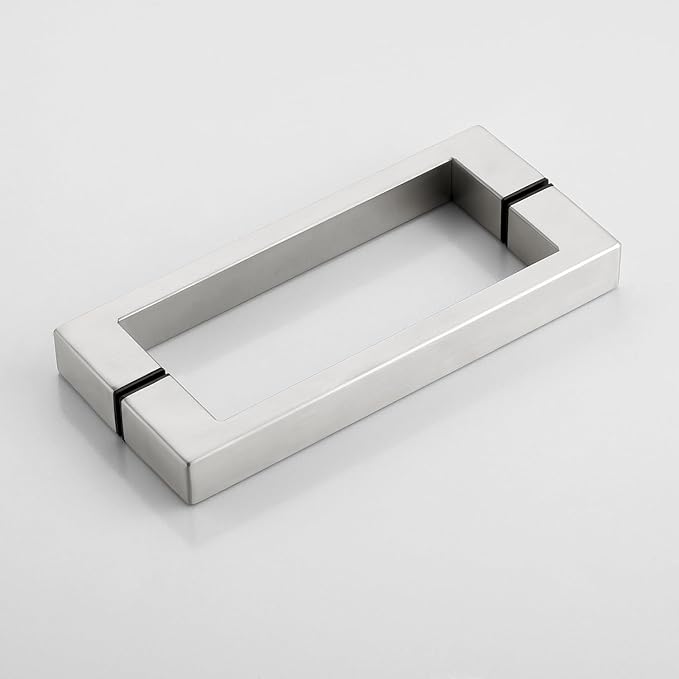 Shower Door Hardware Kit for Frameless Corner Shower Setup, Includes Hinges, Square Pull Handles, U-Clamps and Connector, for 5/16"–3/8" Glass, Bathtub or Standing Shower Use, Brushed Nickel