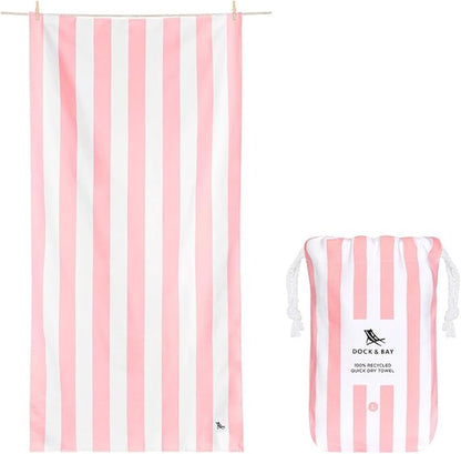 Dock & Bay Beach Towel - Quick Dry, Sand Free - Compact, Lightweight - 100% Recycled - Includes Bag - Cabana Light - Malibu Pink, Extra Large (200x90cm, 78x35)