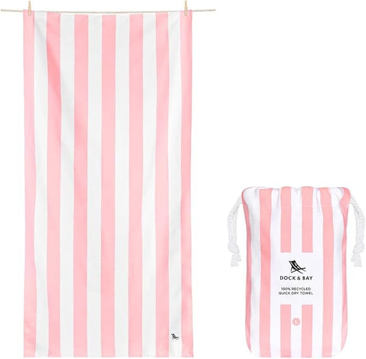 Dock & Bay Beach Towel - Quick Dry, Sand Free - Compact, Lightweight - 100% Recycled - Includes Bag - Cabana Light - Malibu Pink, Extra Large (200x90cm, 78x35)